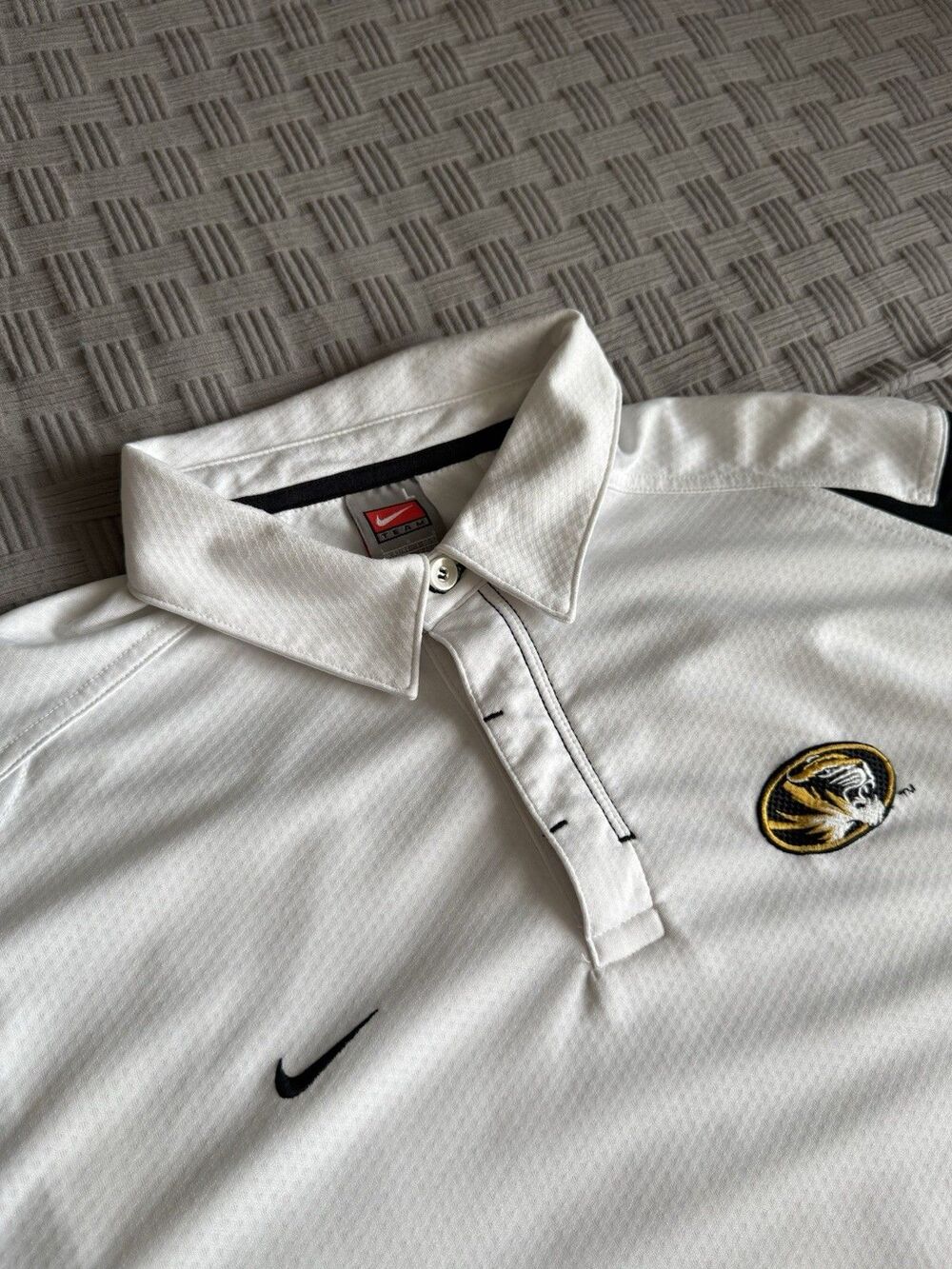 Vintage Nike Team Mizzou Missouri Tigers Polo Shirt Mens Large White